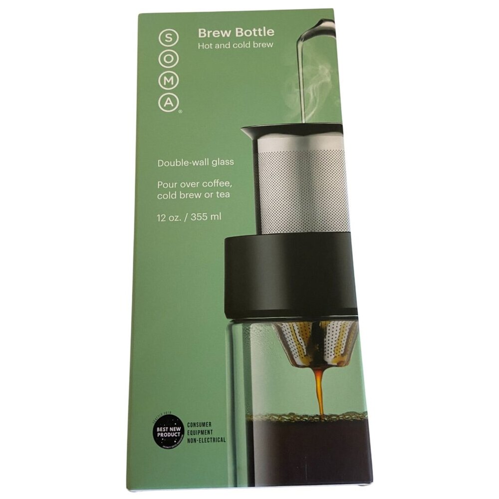 NEW SOMA Brew Bottle Hot and Cold Coffee Tea Brew Doube-Wall Glass 12oz 335ml